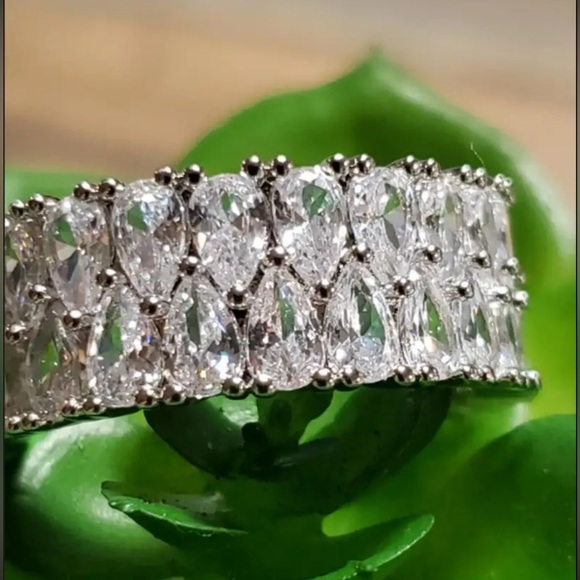 Simulated Diamonds Wedding Band, Eternity Luxury, Cubic Zirconia Ring, Sz 8 - Picture 2 of 8